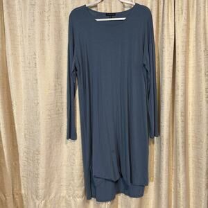 Eileen Fisher Tee Tunic/Dress Dusty Blue Scoop Neck Long Sleeve Women's Petite L